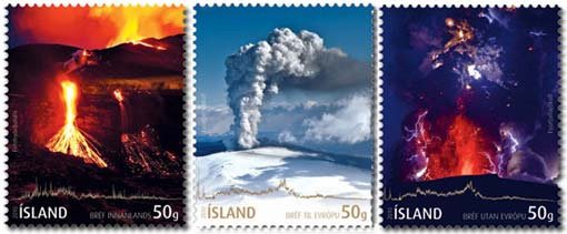 Марки Исландии с вулканическим пеплом