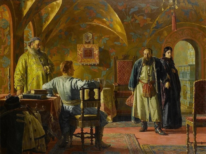 Ксения Годунова перед Дмитрием Самозванцем. Картина 1883 г.