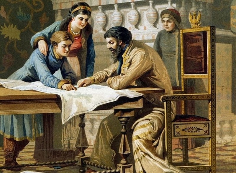 Царь Борис Годунов с сыном Федором и дочерью Ксенией. Картина 1880-х гг.