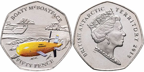 50 пенсов «Британские Антарктические территории. Подводная лодка», 2018 год