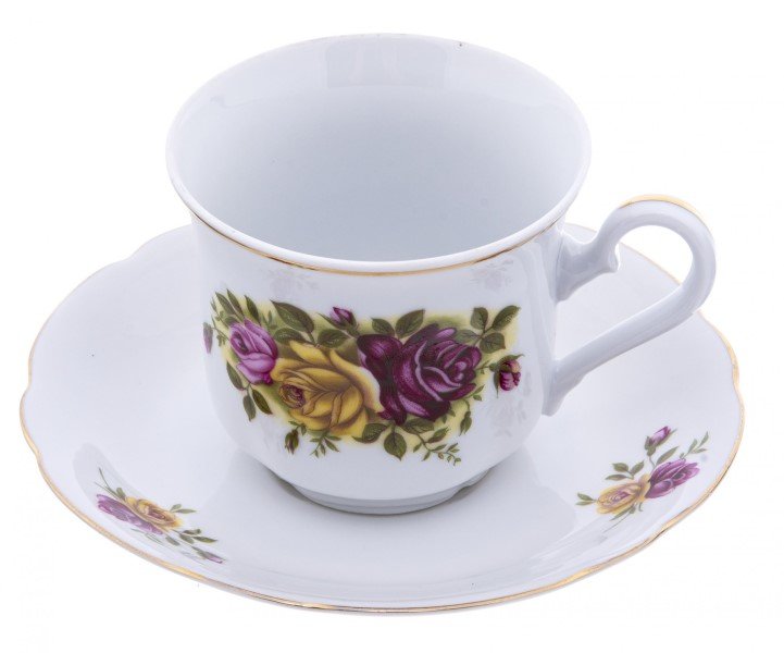 Пара чайная с цветочным изображением, фарфор, деколь, Leander, 2000-2015 гг.