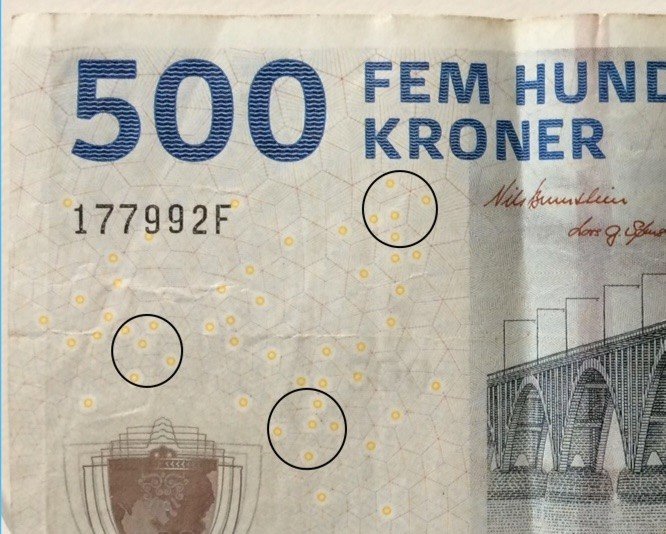 Фрагмент банкноты с тремя выделенными "Созвездиями Эвриона"