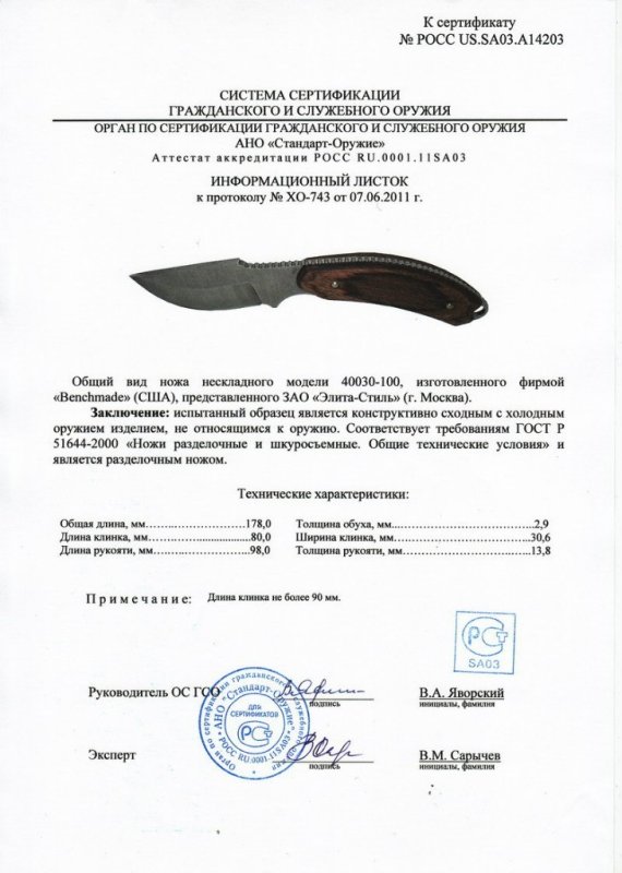 Нож нескладной Benchmade Lone Wolf 40030-100