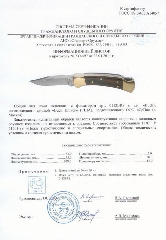 Нож складной с фиксатором Buck 0112BRS (0112GRS4, 0112RDS1)