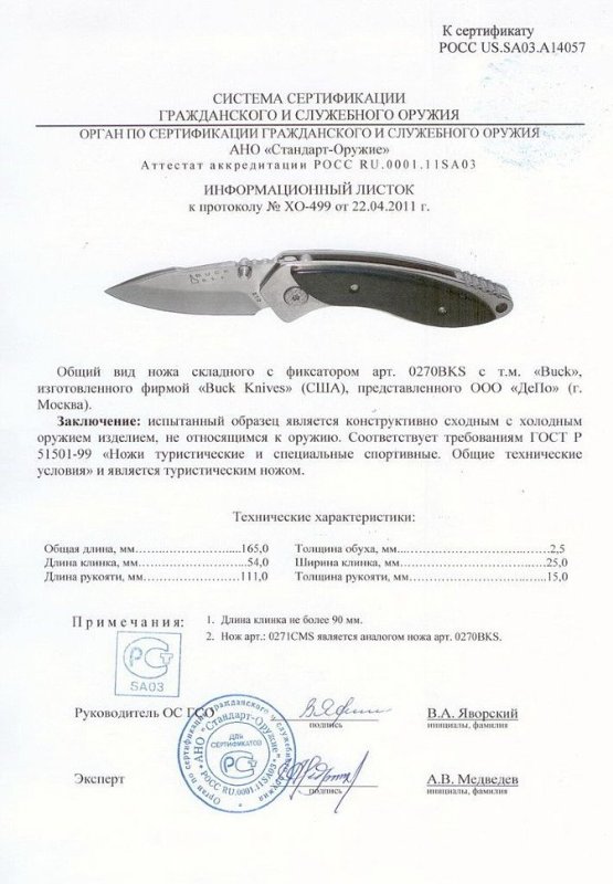 Нож складной с фиксатором Buck 0270BKS (0270CMS)