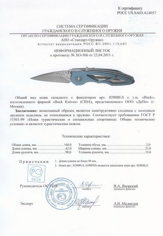 Нож складной с фиксатором Buck 0290BLS (0290PLS, 0290PNS)