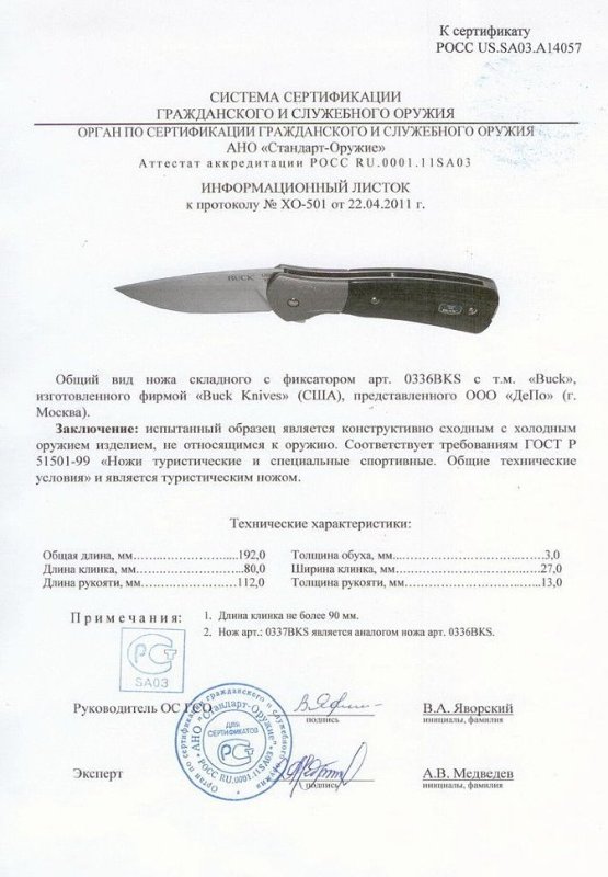 Нож складной с фиксатором Buck 0336BKS (0337BKS)