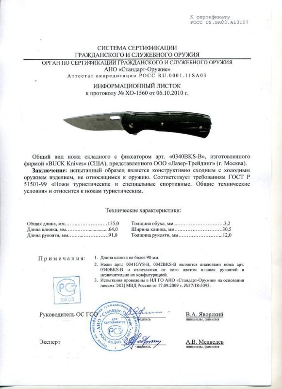 Нож складной с фиксатором Buck 0340BKS-B (0341GYS-B, 0342BKS-B)