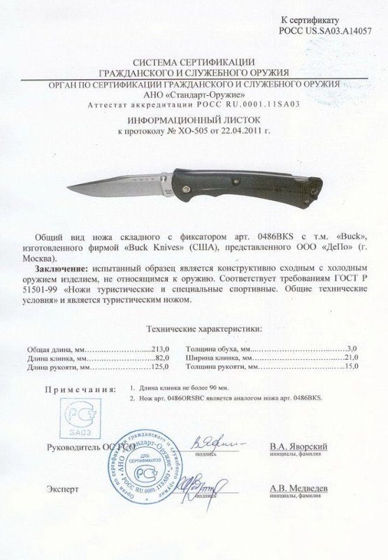 Нож складной с фиксатором Buck 0486BKS (0486ORSBC)