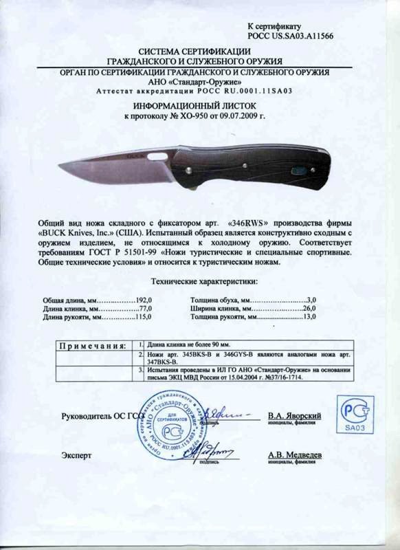 Нож складной с фиксатором Buck 346RWS (345BKS-B, 346GYS-B)