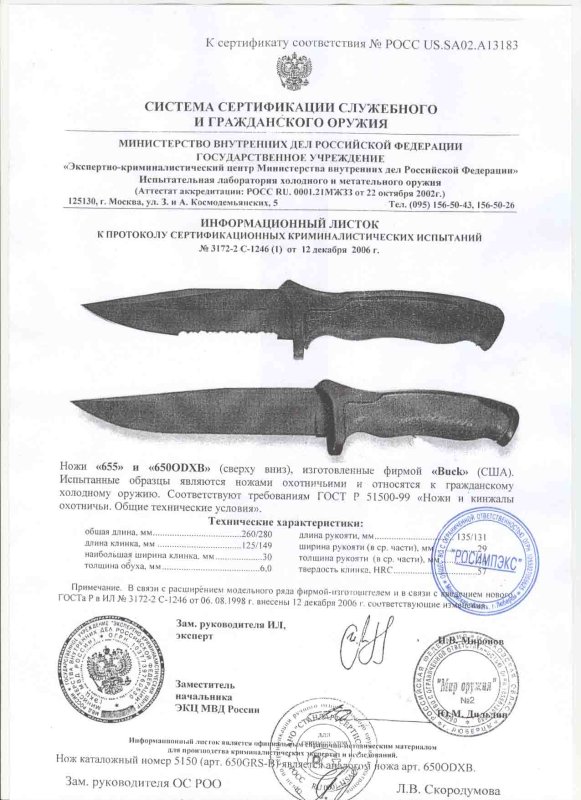 Ножи нескладные Buck 655 и 650ODXB (650GRS-B)