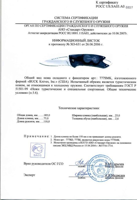 Нож складной с фиксатором Buck 777SMK (777RD, 777BL)