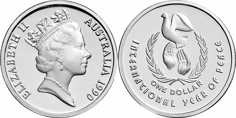 Серебряный доллар Австралии 1990 года «Международный год мира»
