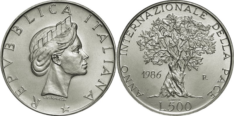 500 лир Италии 1986 года «Международный год мира»