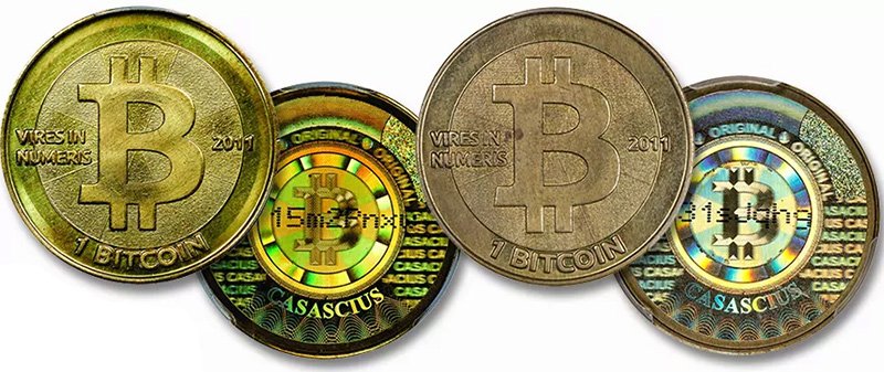 Разные степени сохранности ранней монеты Casascius