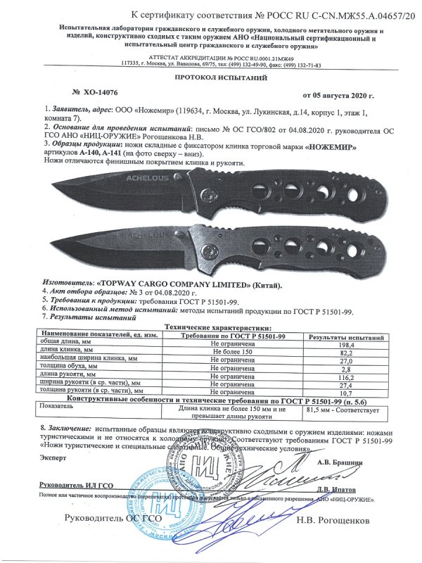 Ножи складные с фиксатором Ножемир A-140 A-141