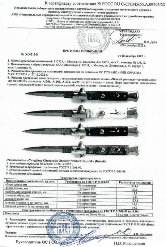 Ножи с автоматическим извлечением клинка Ножемир A-201, A-202, A-204, A-205