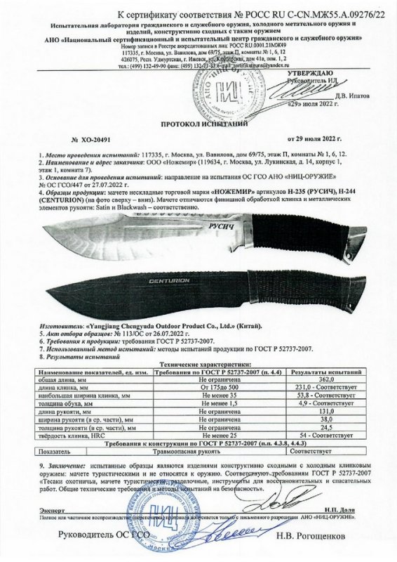 Мачете Ножемир H-235 (Русич) и H-244 (Centurion)