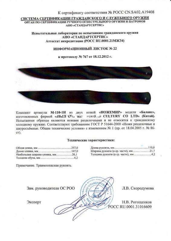 Набор нескладных ножей Ножемир M-110-1H