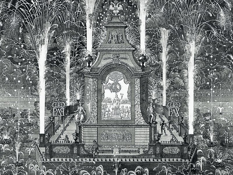 Фейерверк по случаю Ништадтского мира. Гравюра 1722 г.