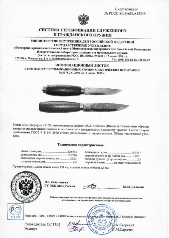 Ножи нескладные KJ Eriksson «22» и «21/2»