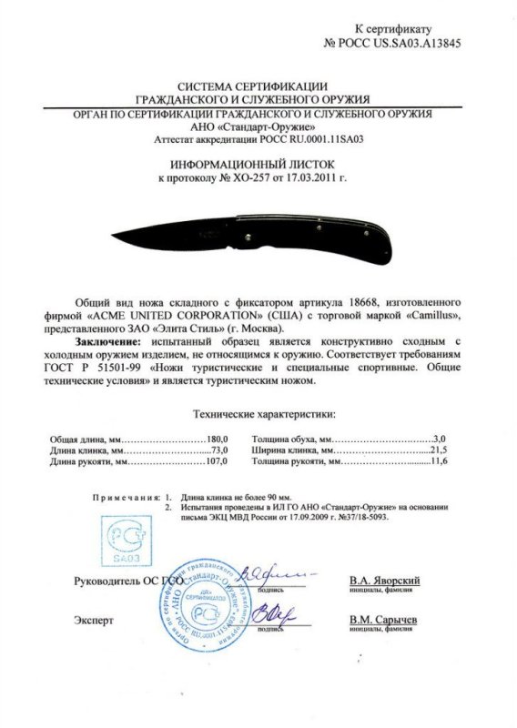 Нож складной с фиксатором ACME торговой марки Camillus «18668»