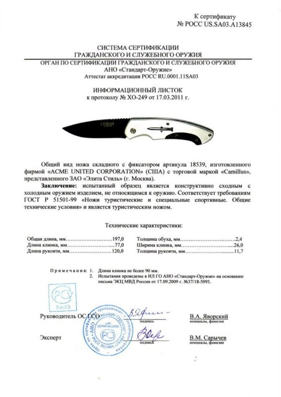 Нож складной с фиксатором ACME торговой марки Camillus «18539»