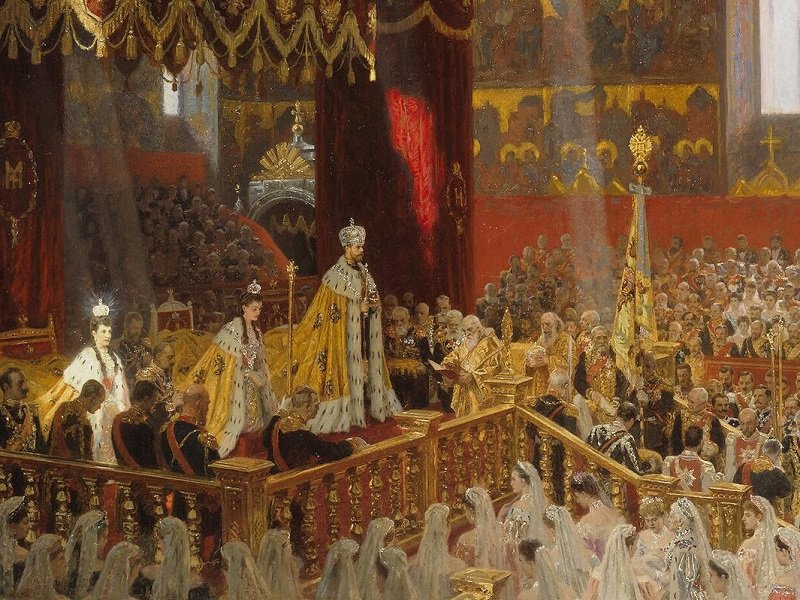 Коронация Николая II перед Государственным знаменем империи, картина 1898 г.