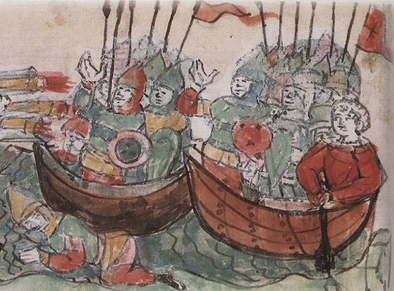 Княжеские флаги на миниатюре из летописи 941 г.