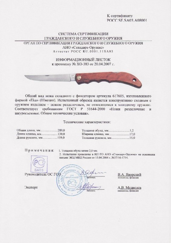 Нож складной с фиксатором EKA «617605»