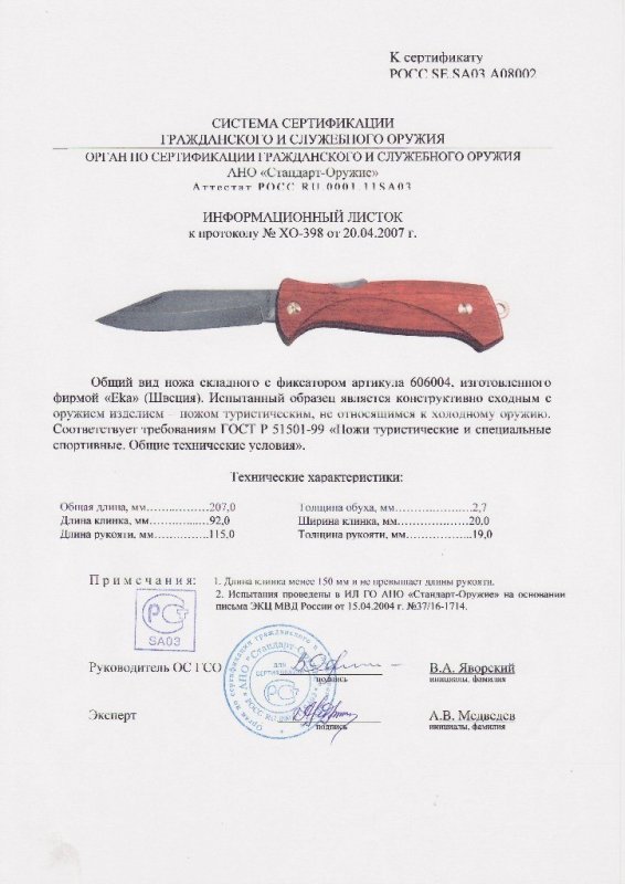 Нож складной с фиксатором EKA «606004»