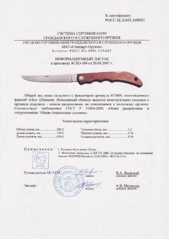 Нож складной с фиксатором EKA «617604»