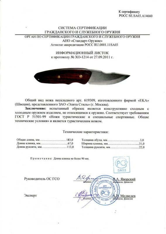 Нож нескладной EKA «619309»