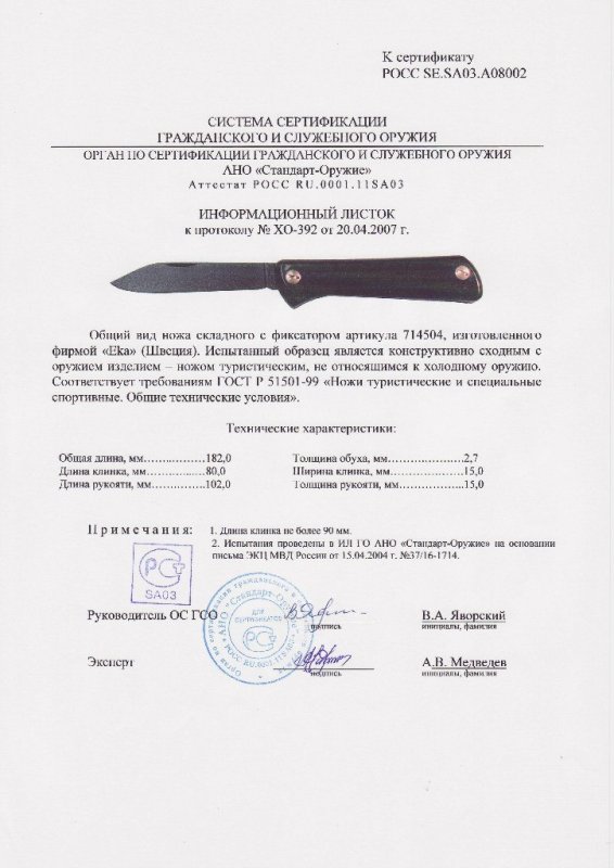 Нож складной с фиксатором EKA «714504»