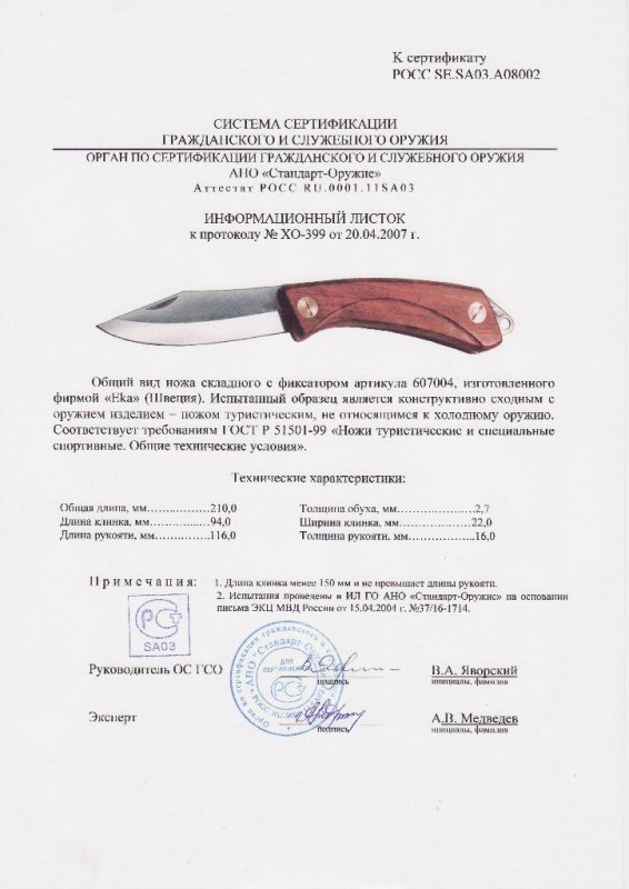 Нож складной с фиксатором EKA «607004»