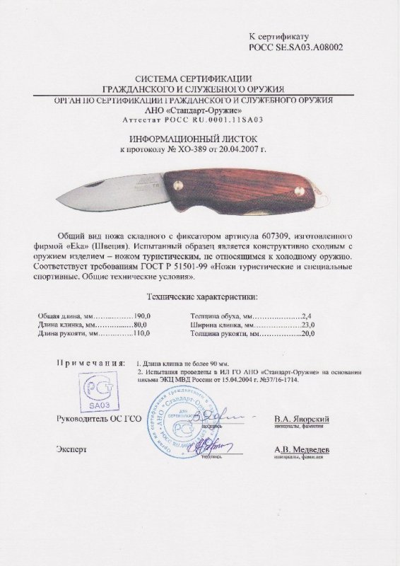 Нож складной с фиксатором EKA «607309»