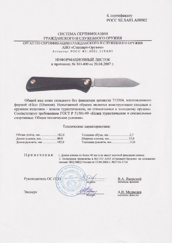 Нож складной без фиксатора EKA «715504»