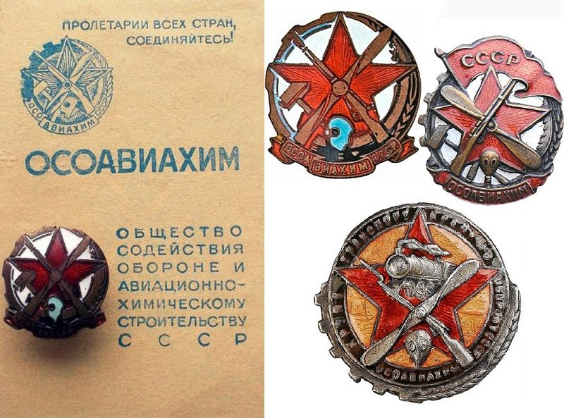 Членский билет и значки ОСОАВИАХИМа