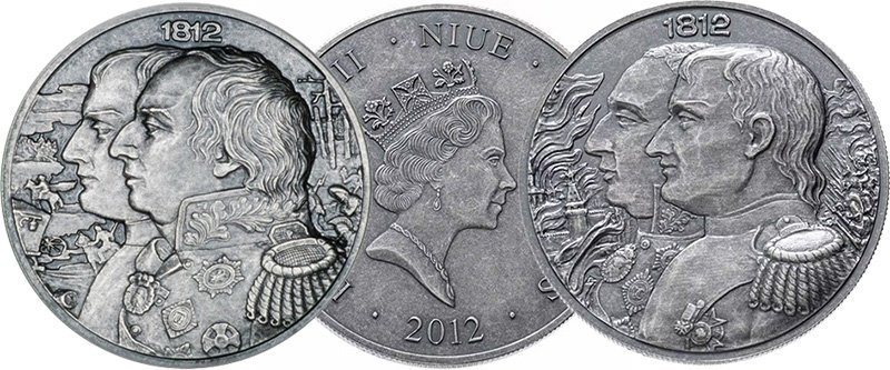 5 долларов Ниуэ 2012 года «Война 1812 – Кутузов» и «Война 1812 – Наполеон»