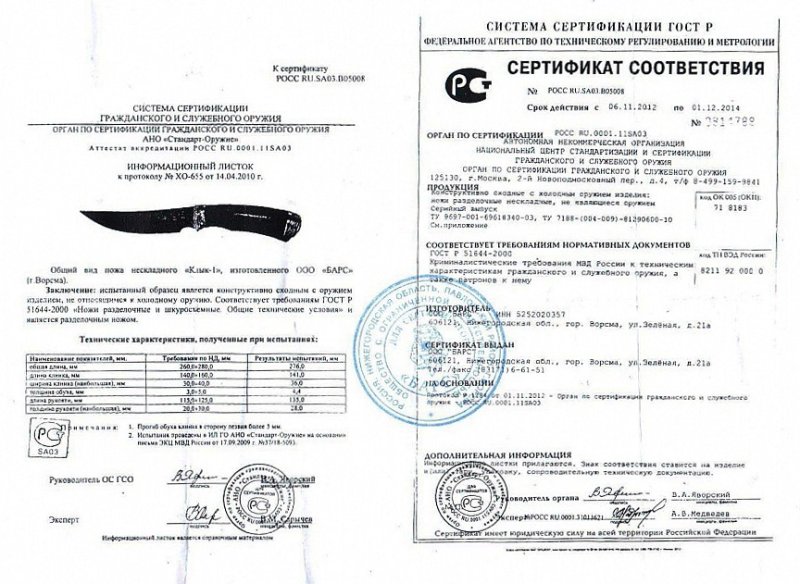 Нож нескладной ООО «Барс» (Ворсма) «Клык-1»