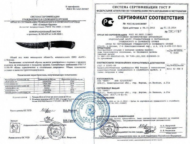 Нож нескладной ООО «Барс» (Ворсма) «Клык-2»