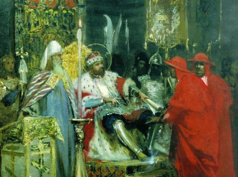 Князь Александр Невский принимает папских легатов. Картина 1876 г.