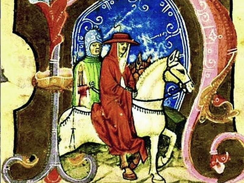 Папский легат, на пути в Венгрию. Миниатюра из рукописи 1360 г.