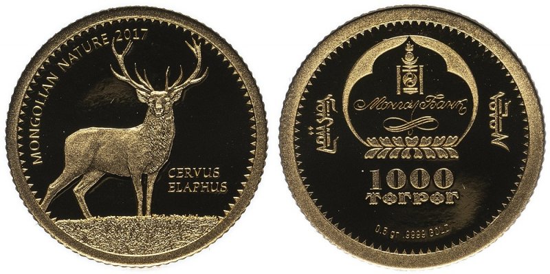 Золотая монгольская монета с изображением оленя