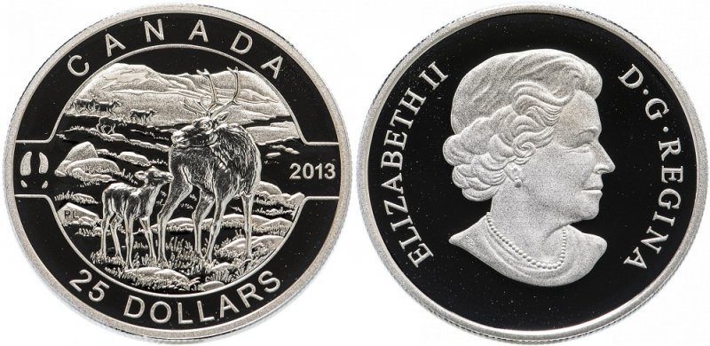 Канадская монета 2013 года с изображением оленей