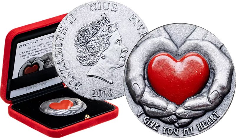 5 долларов Ниуэ 2016 года «I Give You My Heart»