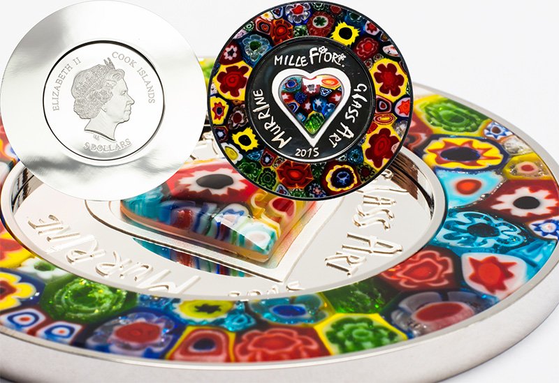 5 долларов Островов Кука 2015 года «Murrine Millefiori Glass Art»