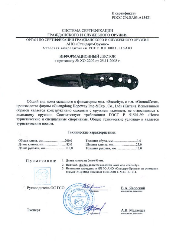 Нож складной с фиксатором GroundZero Security (Delta)