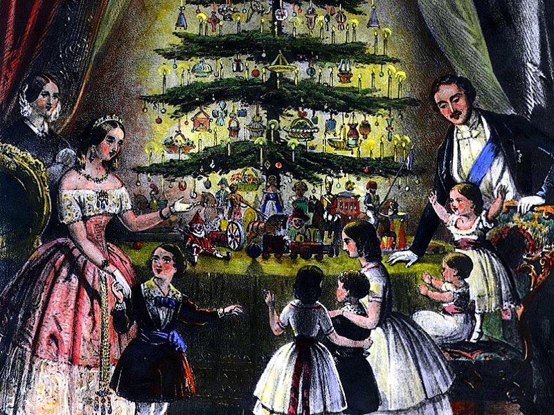 Королевская семья у Рождественской елки. Открытка 1848 г.