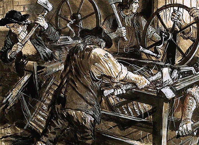 Луддиты ломают станки в Англии, 1812 г.